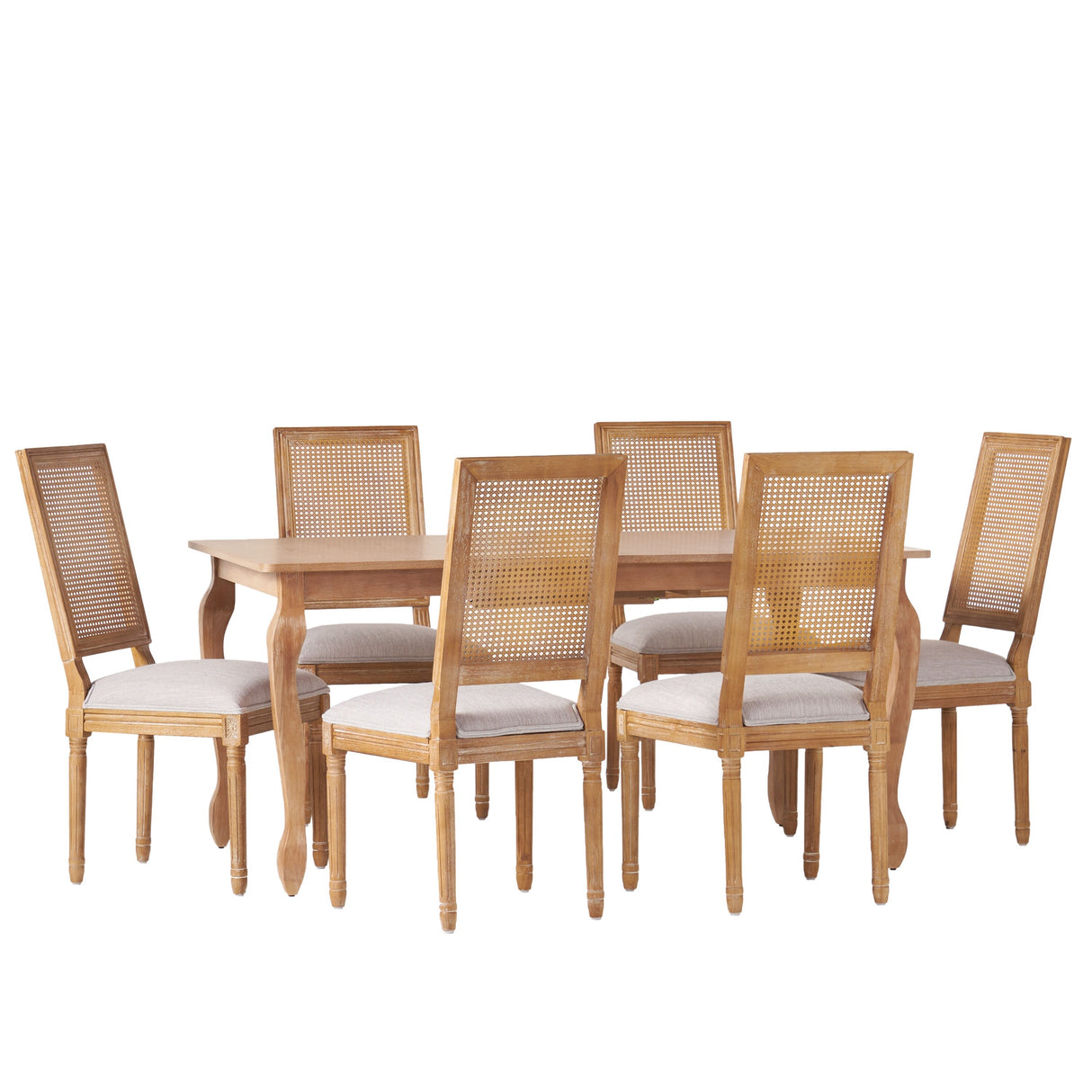 Regan Wood and Cane Upholstered Expandable 7 Piece Dining Set by Christopher Knight Home