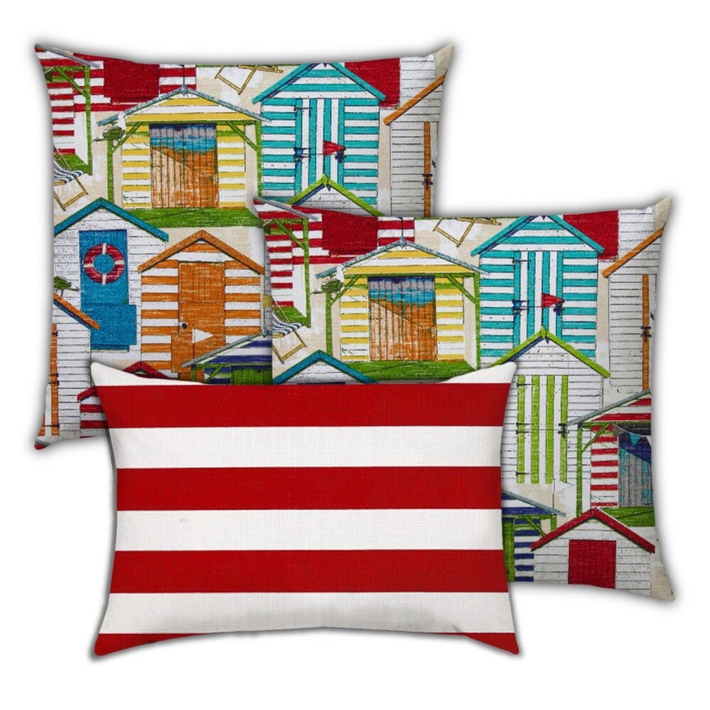 Regetta Days Indoor/Outdoor, Zippered Pillow Cover, Set of 2 Large & 1 Lumbar, Orange, Kiwi, Lime