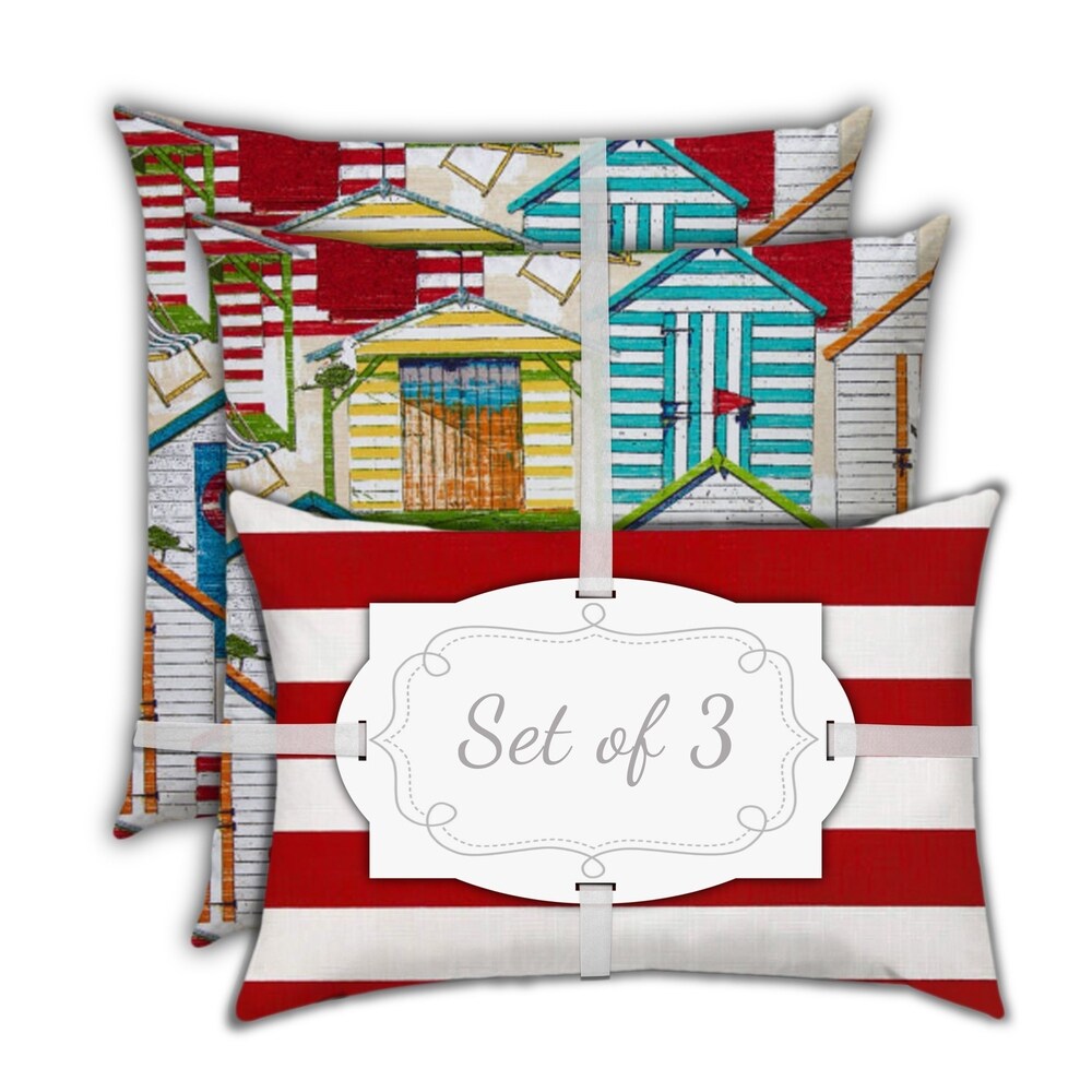 Regetta Days Indoor/Outdoor, Zippered Pillow Cover, Set of 2 Large & 1 Lumbar, Orange, Kiwi, Lime
