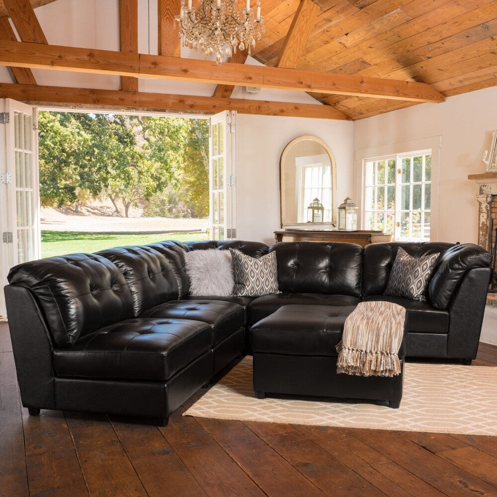 Regen 6-piece Tufted Leather Sectional Sofa Set by Christopher Knight Home