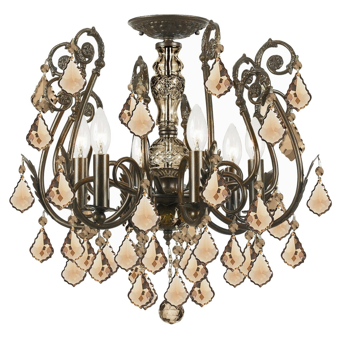 Regis 6 Light Golden Teak Hand Cut Crystal Bronze Semi-Flush - 20'' W x 20'' H