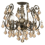 Regis 6 Light Golden Teak Hand Cut Crystal Bronze Semi-Flush - 20'' W x 20'' H