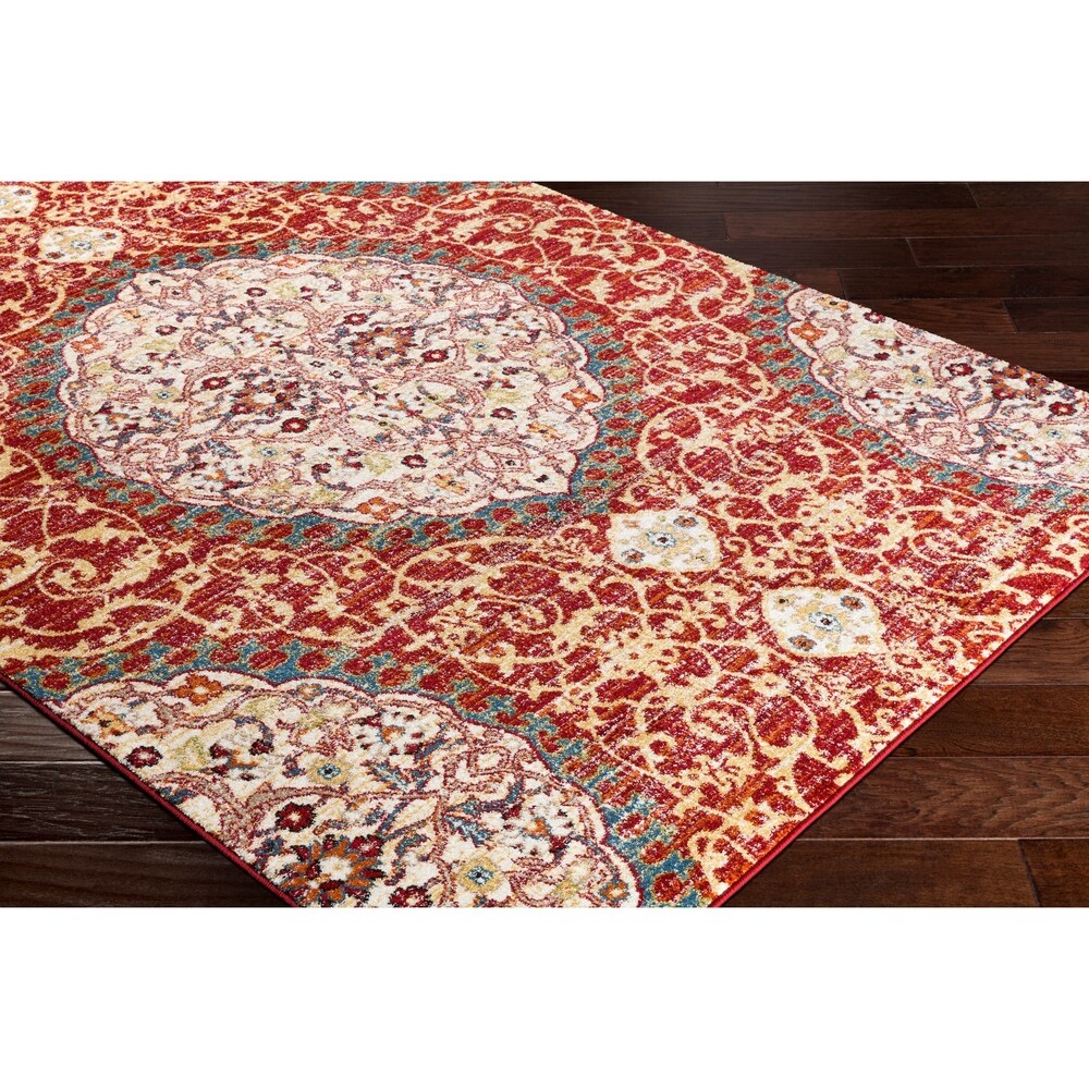 Reina Red Large Medallion Area Rug (6'7" x 9'6") - 6'7" x 9'6" - 6'7" x 9'6"