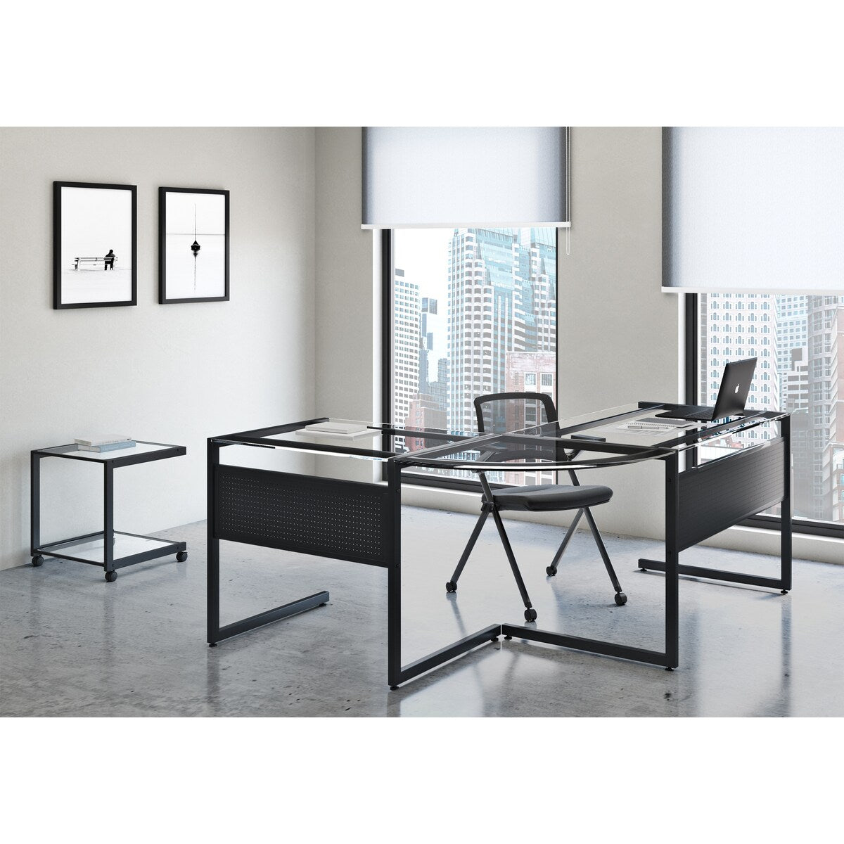 Reino Stacking Visitor Chair with Black Seat and Mesh Back - Set of 2