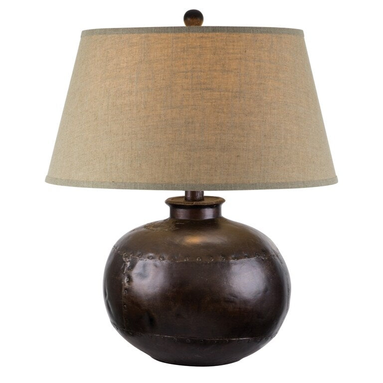 Reis 25 Inch Hydrocal Table Lamp, Beige Empire Shade, Round Base, Brown