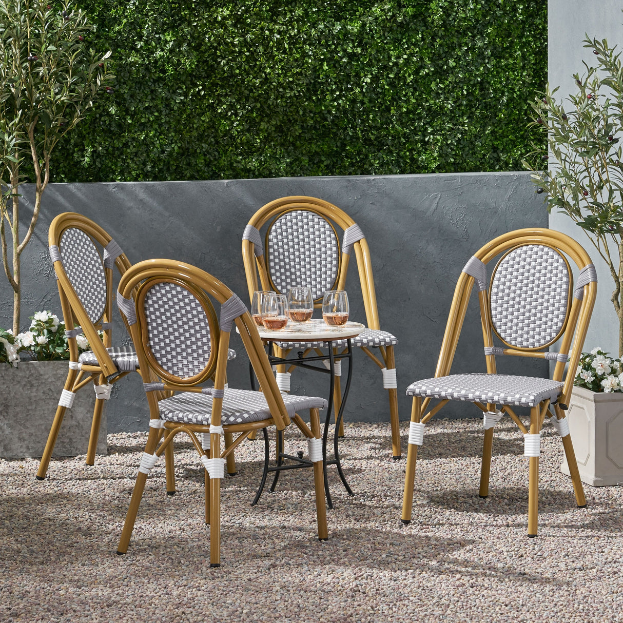 Remi Faux Bamboo/ Faux Rattan Outdoor French Bistro Chairs (Set of 4) by Christopher Knight Home