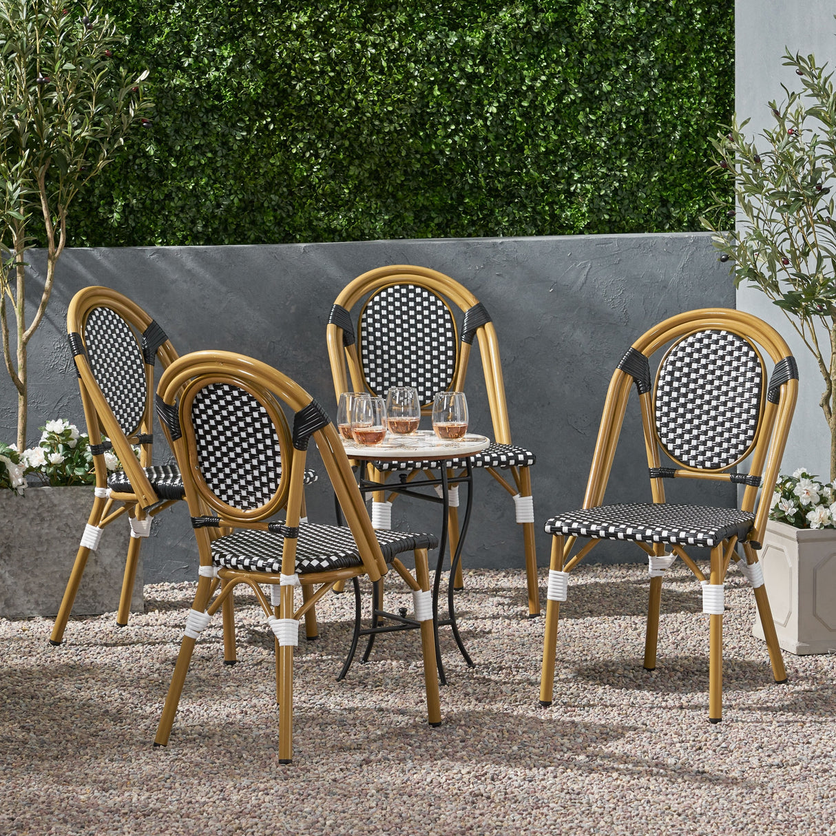 Remi Faux Bamboo/ Faux Rattan Outdoor French Bistro Chairs (Set of 4) by Christopher Knight Home