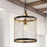 Remy 10" Lantern Metal LED Pendant, Black/Brass Gold by JONATHAN Y