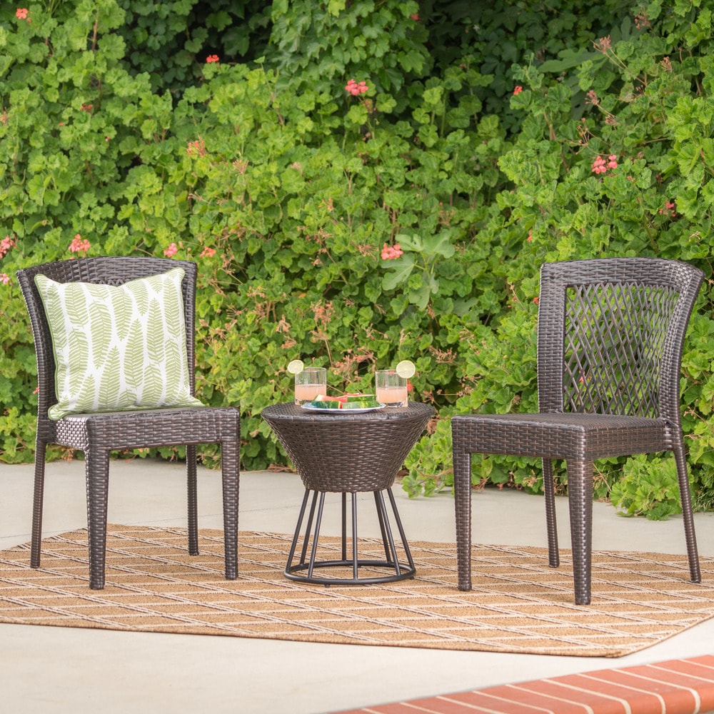 Remy Outdoor 3-Piece Wicker Stacking Chair Chat Set by Christopher Knight Home
