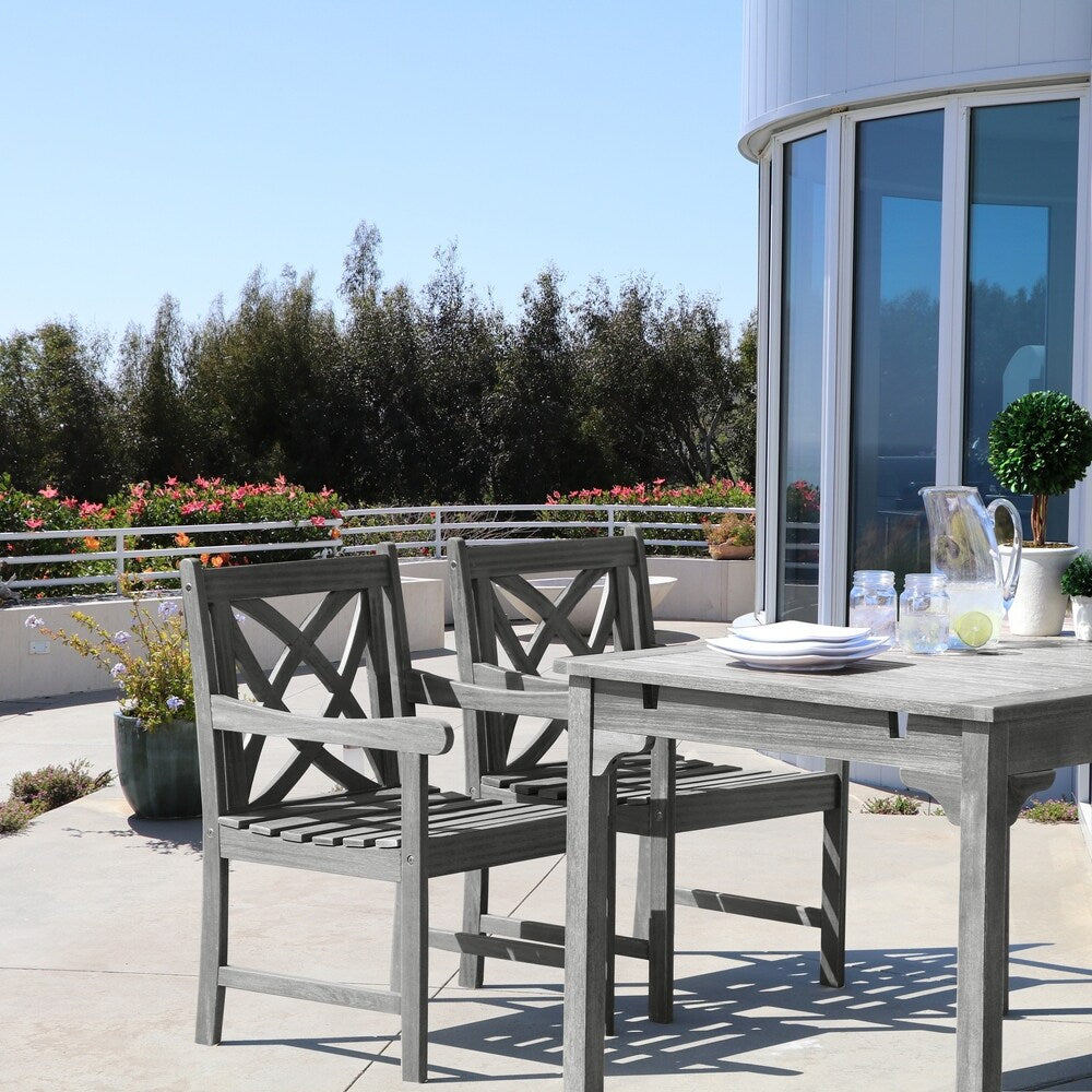 Renaissance Eco-friendly 5-piece Outdoor Hand-scraped Hardwood Dining Set with Rectangle Table, 4-foot Bench and Arm Chairs