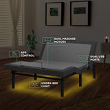 Renanim Adjustable Bed Frame with 14-inch Hybrid Mattress, Dual Massage USB, App Control, Remote - Twin XL