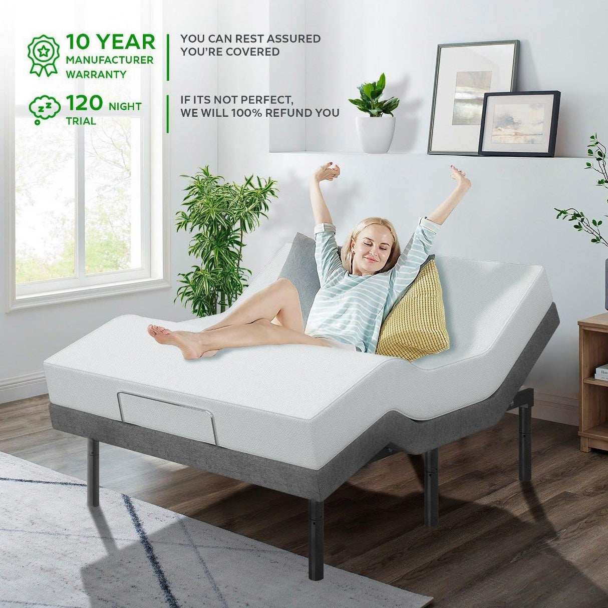 Renanim Twin XL Smart Bed Frame with 12-inch Gel Memory Foam Mattress, USB, App, Massage, Remote