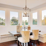 Renia Mid-century Modern Cylinder Wood Beaded Coastal Chandelier Distressed Gold 4-light Glam Hanging Lights