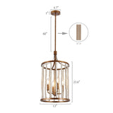 Renia Mid-century Modern Cylinder Wood Beaded Coastal Chandelier Distressed Gold 4-light Glam Hanging Lights
