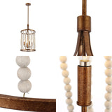 Renia Mid-century Modern Cylinder Wood Beaded Coastal Chandelier Distressed Gold 4-light Glam Hanging Lights