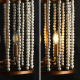 Renia Mid-century Modern Cylinder Wood Beaded Coastal Chandelier Distressed Gold 4-light Glam Hanging Lights