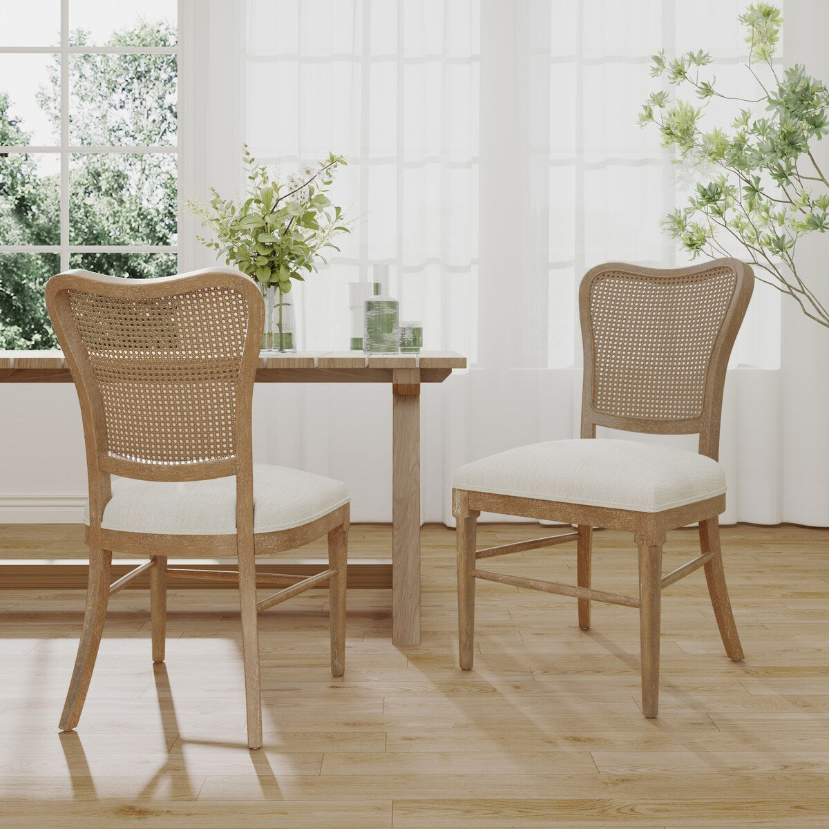 Reno Farmhouse Rubberwood Dining Chairs with Rattan Backrest (set of 2) by Christopher Knight Home