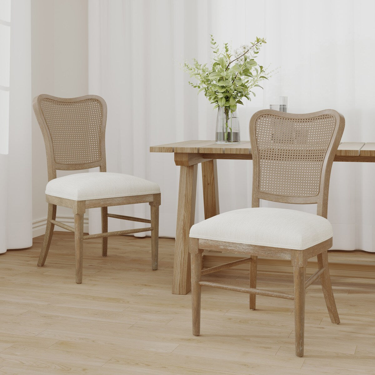 Reno Farmhouse Rubberwood Dining Chairs with Rattan Backrest (set of 2) by Christopher Knight Home