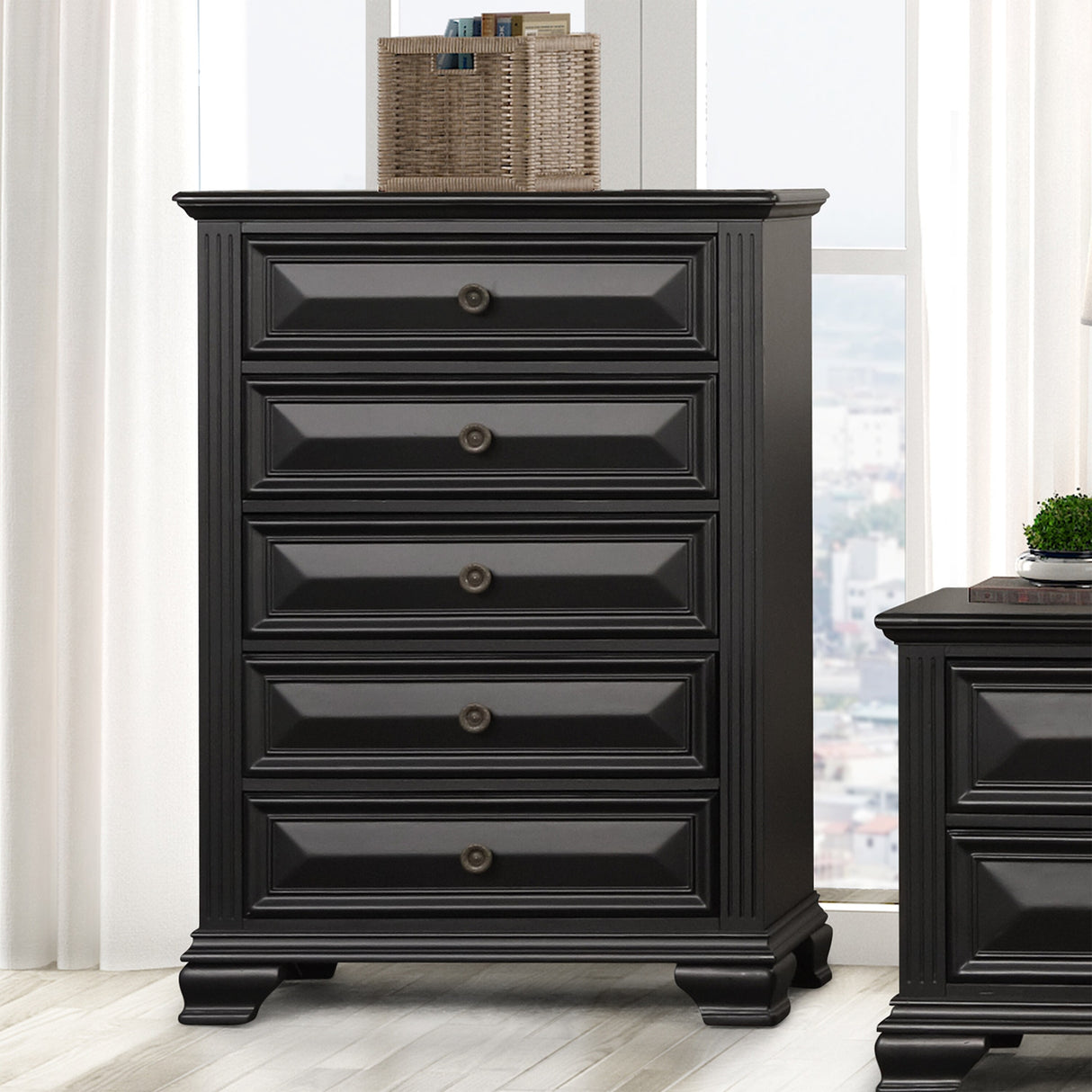 Roundhill Furniture Renova Vintage Black 5-Drawer Chest
