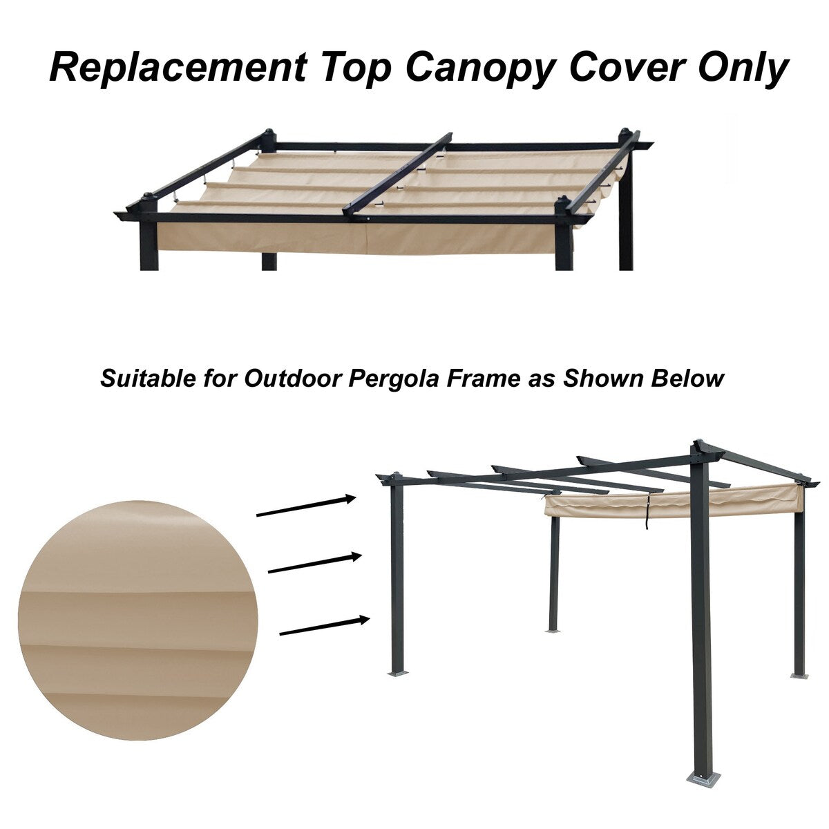 Replacement Canopy Top Cover Fabric for 13 x 10 Ft Outdoor Patio Retractable Pergola Sun-shelter Canopy