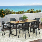 Requeta Outdoor Wood and Resin Outdoor 7 Piece Dining Set by Christopher Knight Home