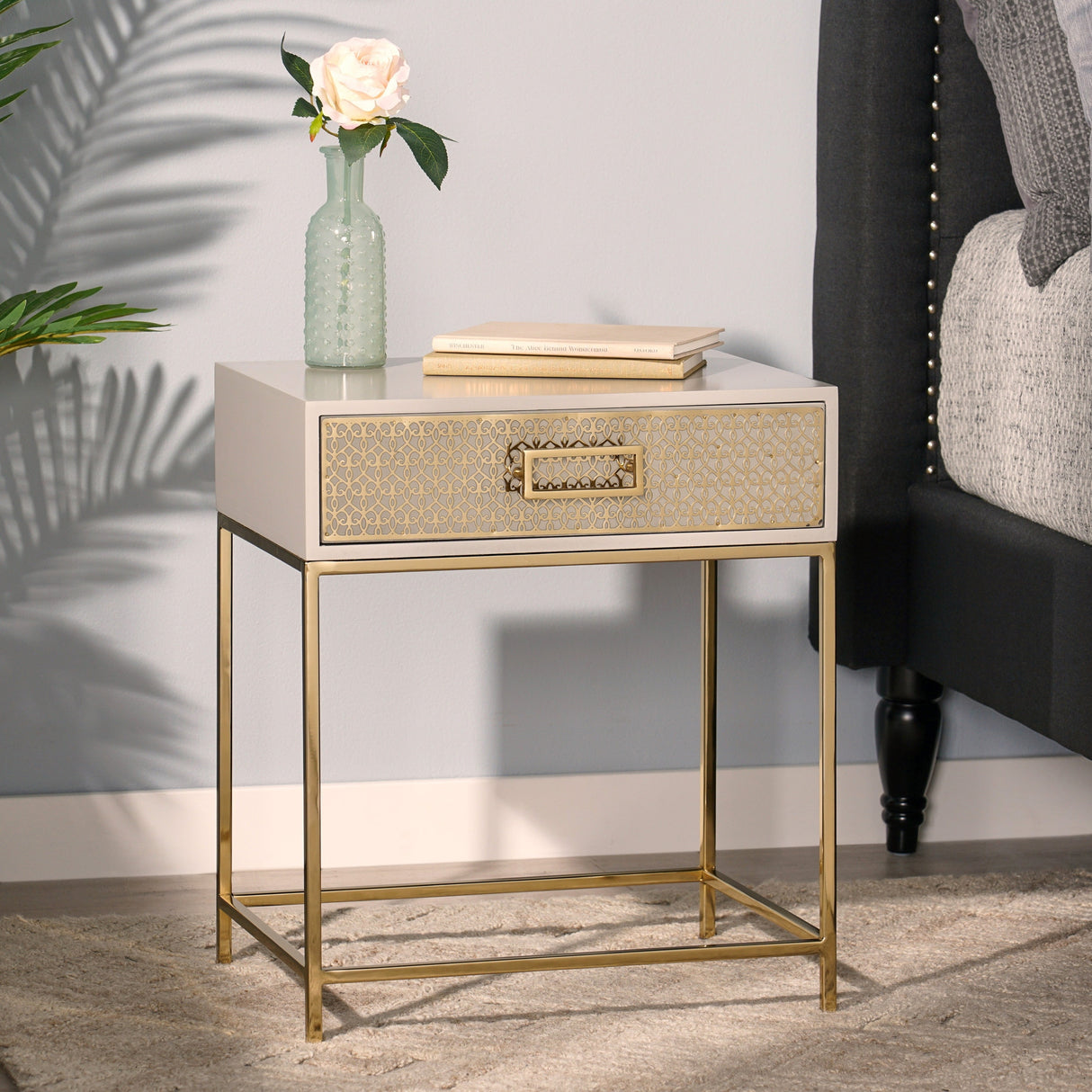 Reser Modern Glam Handcrafted Scroll Mesh Nightstand by Christopher Knight Home