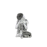 Resin Silver Painted Finish Buddha with Small Ushnisha with Head Resting on Knee
