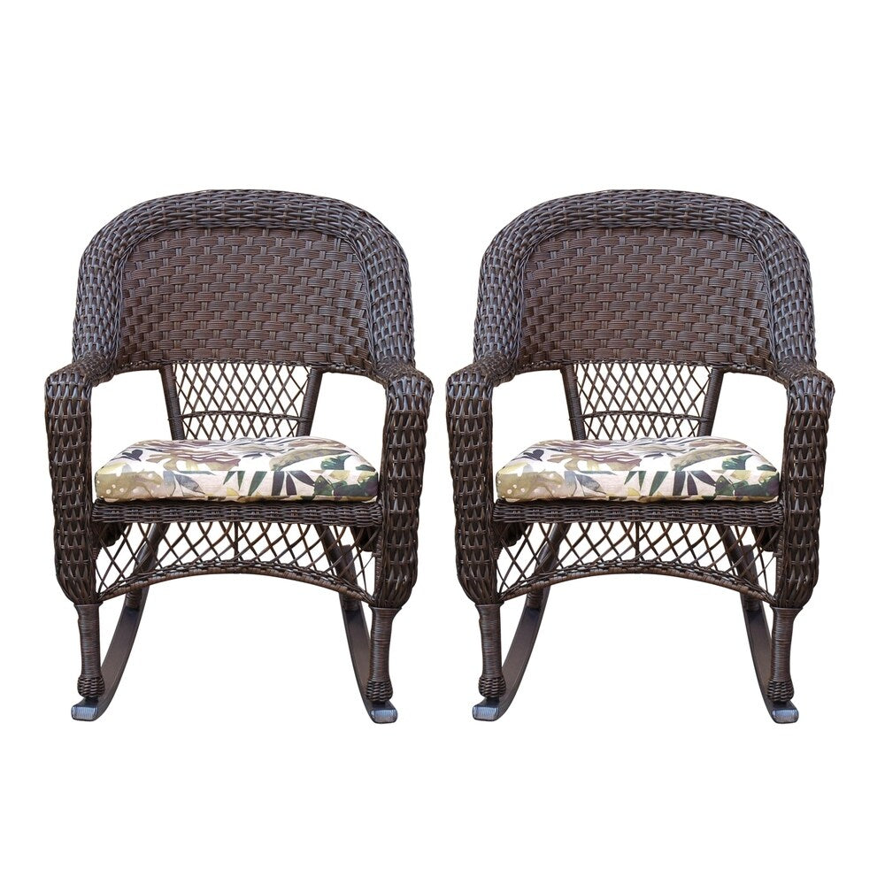 Resin Wicker Rocker Chair With Florals Cushions-Set of 2 - 25" x 35" x 35"