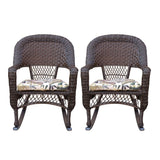Resin Wicker Rocker Chair With Florals Cushions-Set of 2 - 25" x 35" x 35"