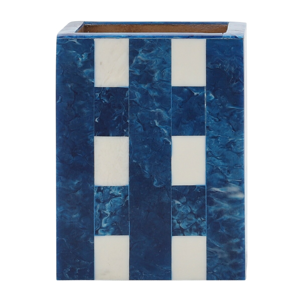 Resin, 3x4 Plaid Pencil Cup, Blue 4.0"H - 3.0" x 3.0" x 4.0"