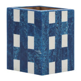 Resin, 3x4 Plaid Pencil Cup, Blue 4.0"H - 3.0" x 3.0" x 4.0"