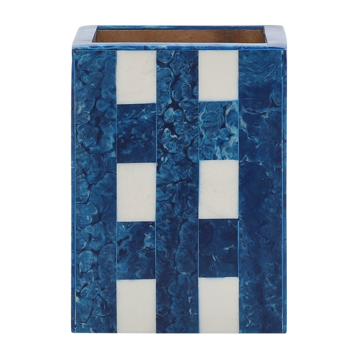 Resin, 3x4 Plaid Pencil Cup, Blue 4.0"H - 3.0" x 3.0" x 4.0"