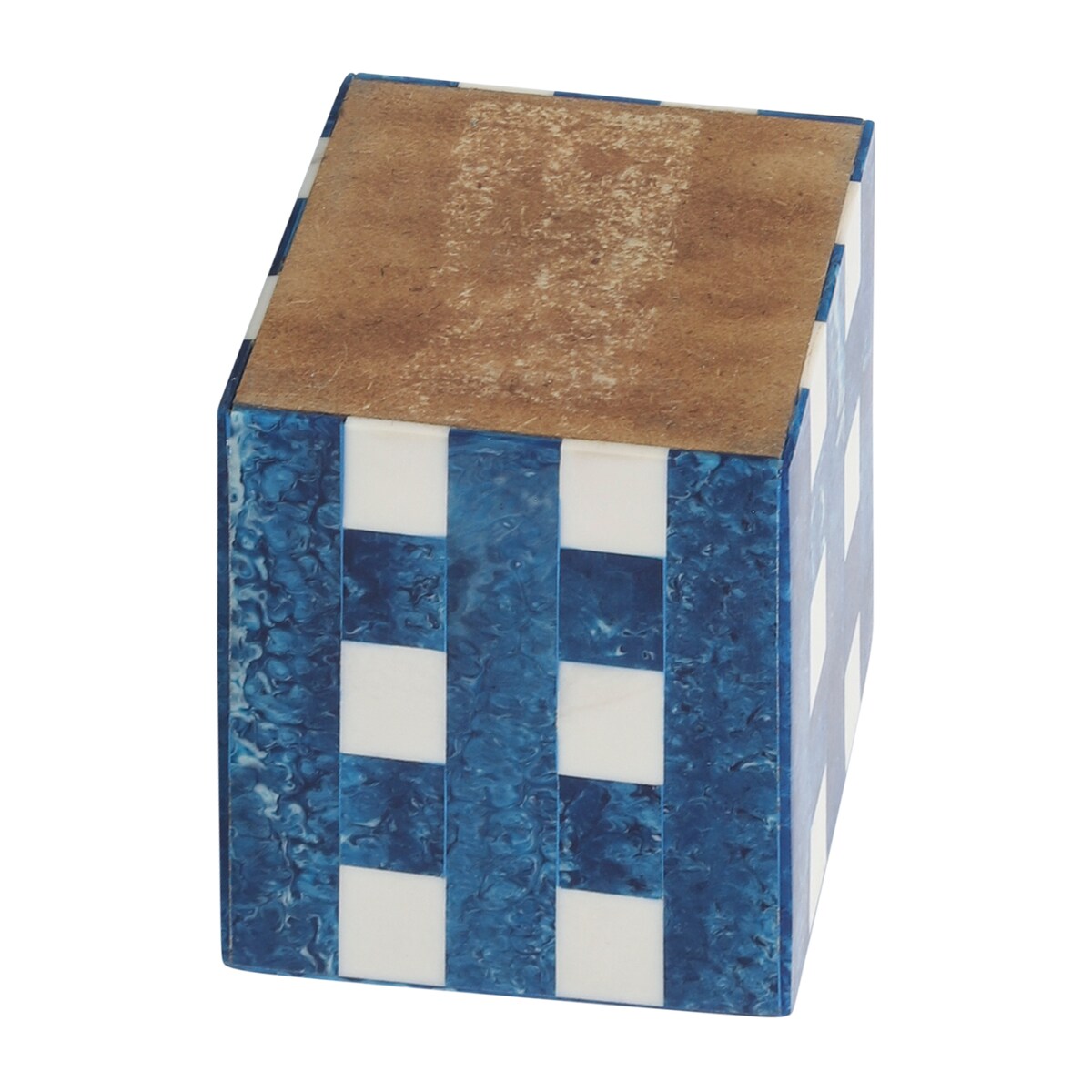 Resin, 3x4 Plaid Pencil Cup, Blue 4.0"H - 3.0" x 3.0" x 4.0"