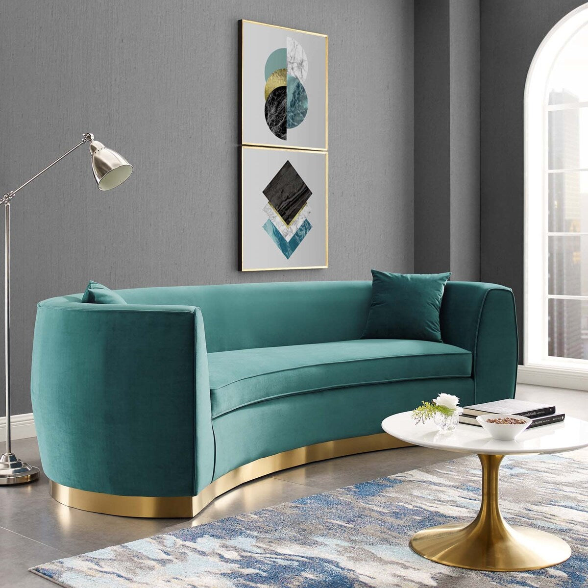 Silver Orchid Perez Curved Velvet Sofa