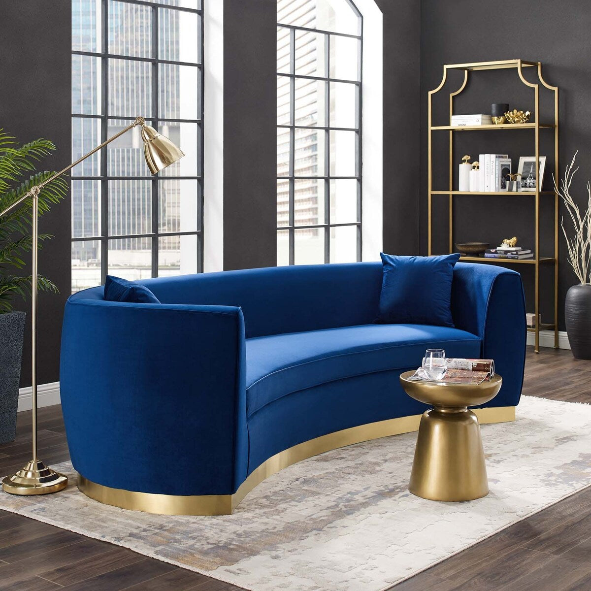 Silver Orchid Perez Curved Velvet Sofa