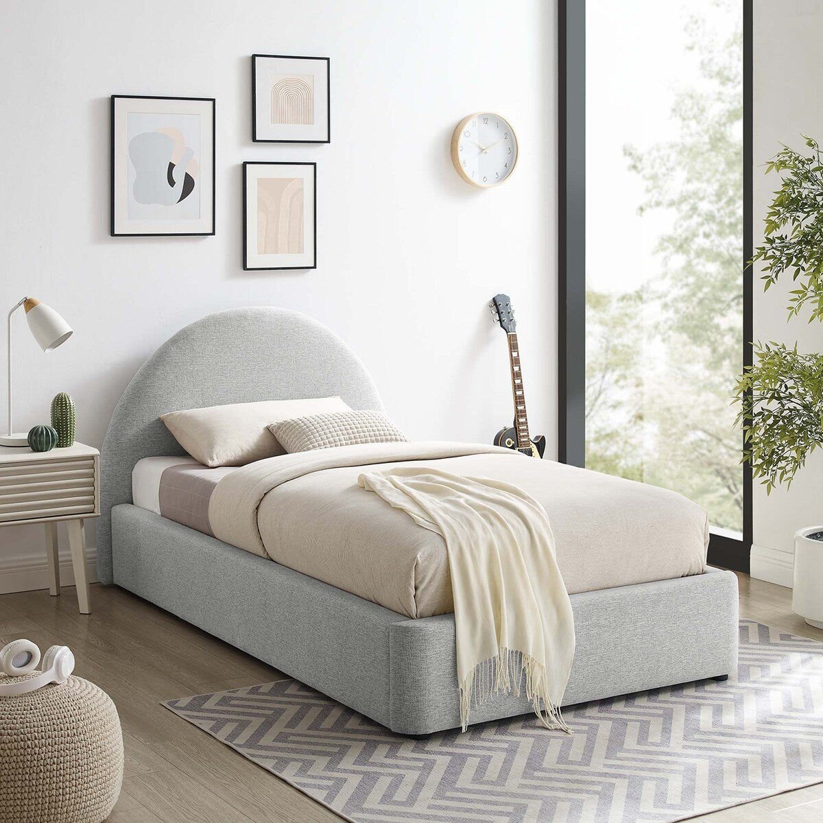 Modway Resort Upholstered Fabric Arched Round Platform Bed Heathered Weave Slate Twin