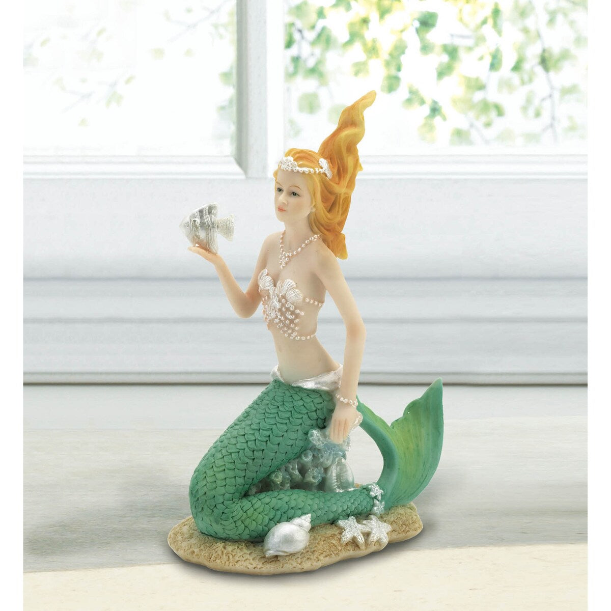 Mermaid Figurine with Pearl Shell Details