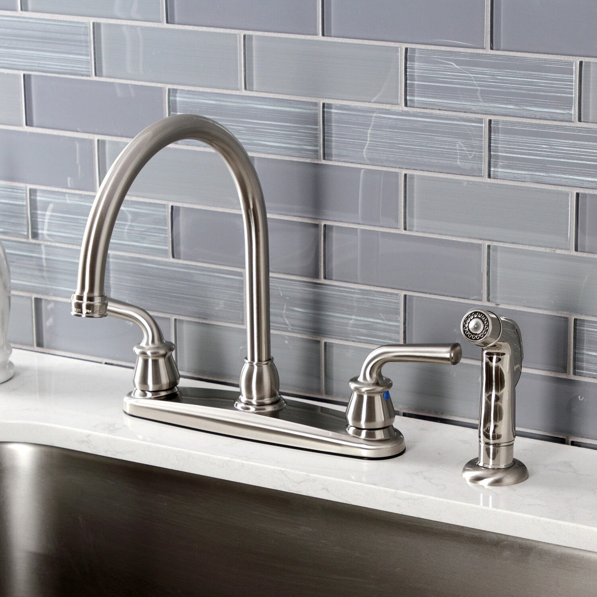 Kingston Brass Restoration 8-Inch Centerset Kitchen Faucet with Side Sprayer
