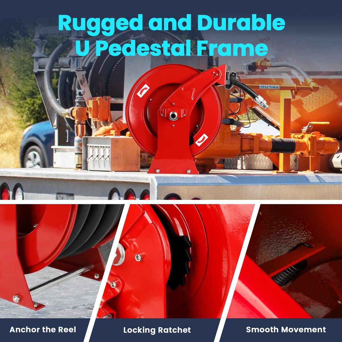 Retractable Diesel Fuel Hose Reel - 3/4 inch x 50ft Extra Long Spring Driven Auto Swivel Rewind