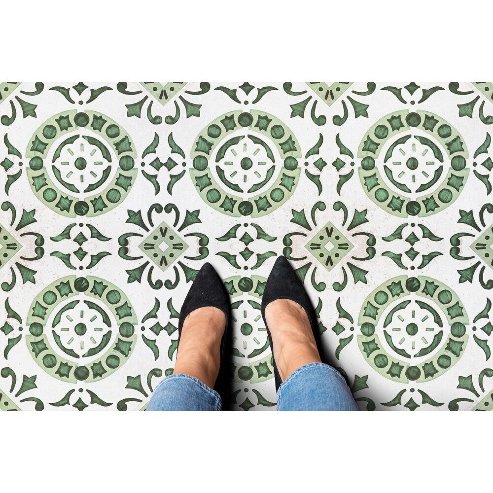 ACHIM Retro Green Medallion 12 in. x 12 in. Self-Adhesive Vinyl Floor Tile (20 Tiles/20 sq. ft.) ACHIM Retro Green Medallion 12 in. x 12 in. Self-Adhesive Vinyl Floor Tile (20 Tiles/20 sq. ft.)