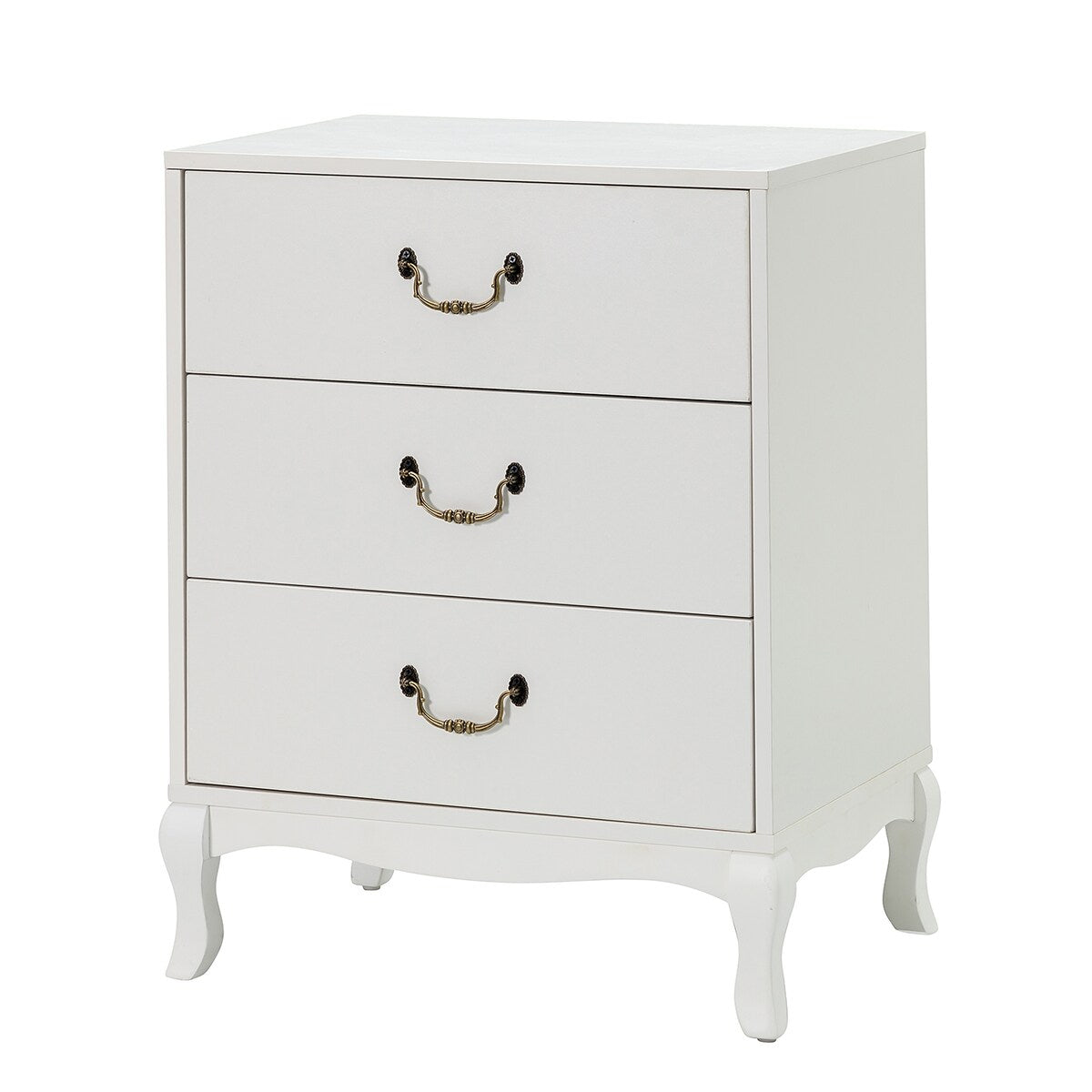 Retro 3-Drawer Wood Nightstand with Cabriole Legs