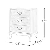 Retro 3-Drawer Wood Nightstand with Cabriole Legs