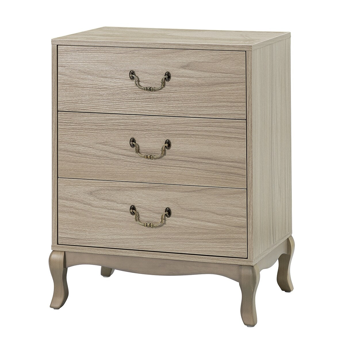 Retro 3-Drawer Wood Nightstand with Cabriole Legs