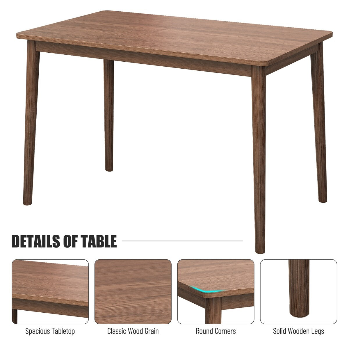 Retro 5-Piece Dining Set with Rubberwood Table and Fabric Cushioned Chairs