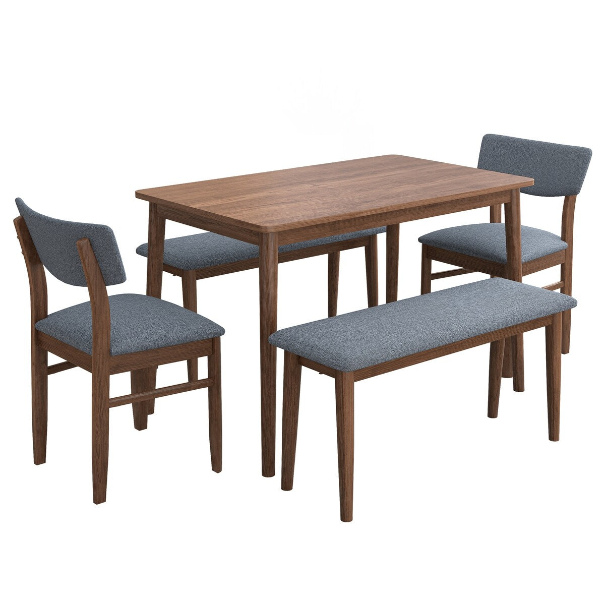 Retro 5-Piece Dining Set with Rubberwood Table and Fabric Cushioned Chairs