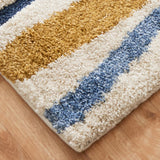 Carson Carrington Holstebro Blue/Gold Wavy Stripe Shag Area Rug