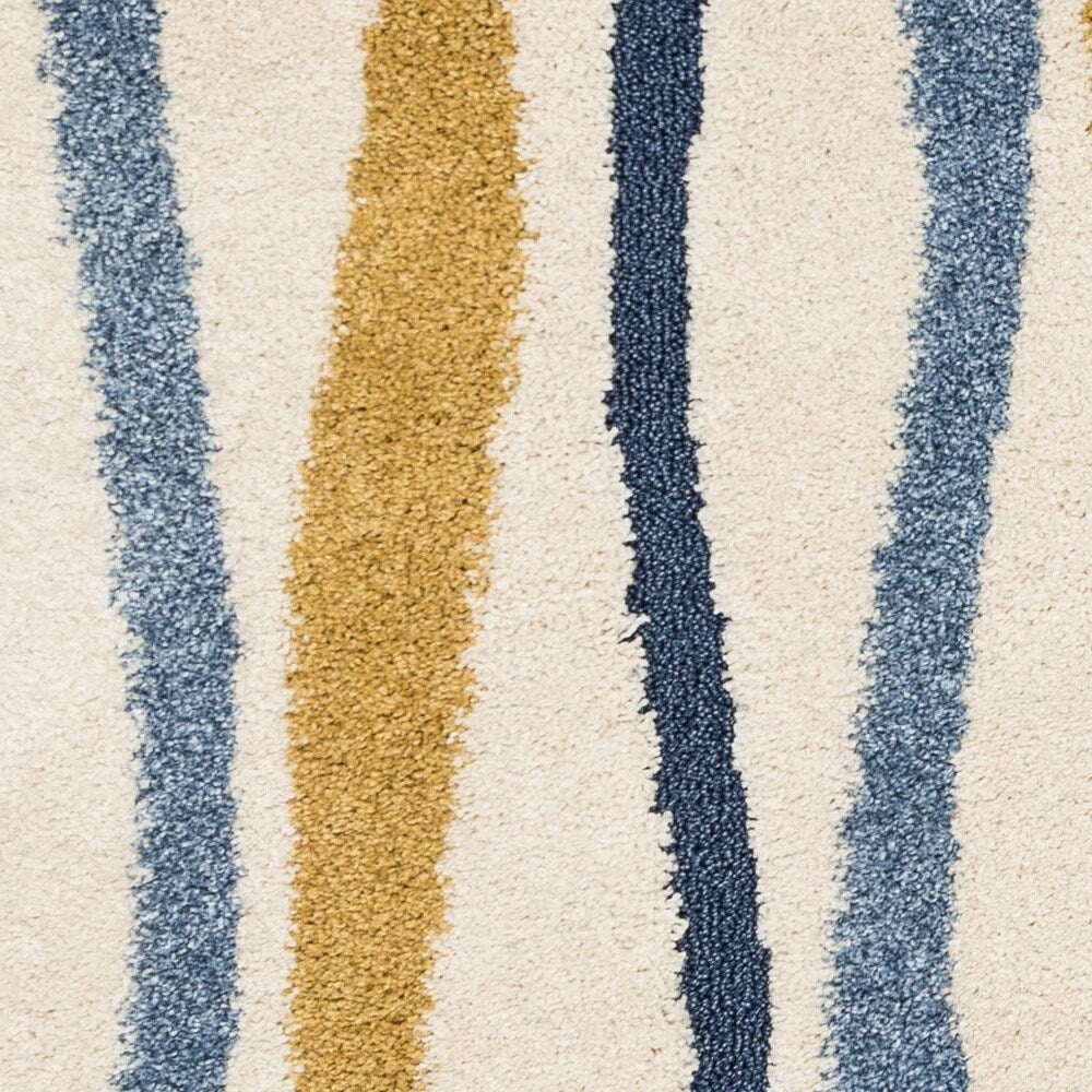 Carson Carrington Holstebro Blue/Gold Wavy Stripe Shag Area Rug