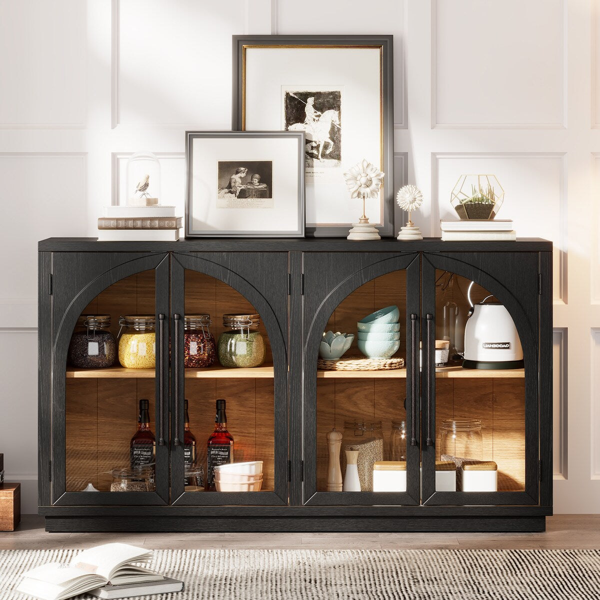 Retro Buffet Sideboard Large Storage Cabinet Black Console Table with