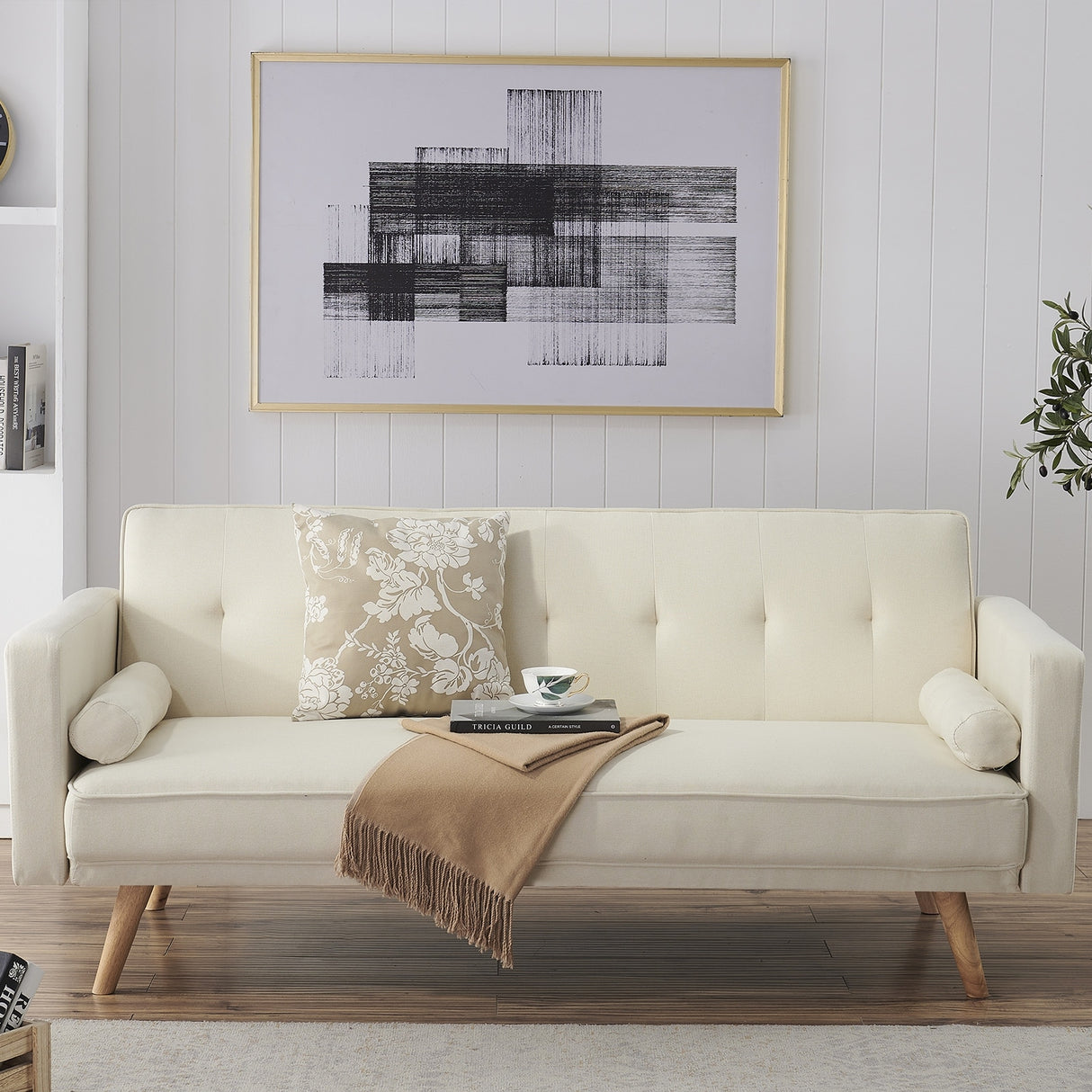 Retro Double Corner Folding Sofa Bed Two Throw Pillows