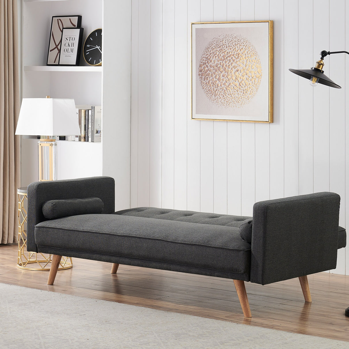 Retro Double Corner Folding Sofa Bed Two Throw Pillows